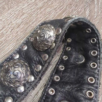 Thick Soft Leather Western Belt, light buckle, bling *gc, creases, dents, edge rubs, scrapes & frays, missing rivet?
