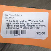 Thick Soft Leather Western Belt, light buckle, bling *gc, creases, dents, edge rubs, scrapes & frays, missing rivet?

