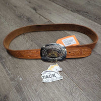 Tooled Western Leather Belt, Horse Head Belt Buckle *vgc/xc, mnr dents, scratches, scuffs & rubs
