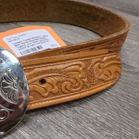Tooled Western Leather Belt, Horse Head Belt Buckle *vgc/xc, mnr dents, scratches, scuffs & rubs
