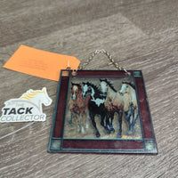 4 Running Horses Stained Glass Ornament, Chain *xc/vgc, mnr rubs, scuffs & stains
