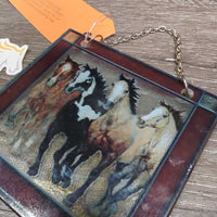 4 Running Horses Stained Glass Ornament, Chain *xc/vgc, mnr rubs, scuffs & stains

