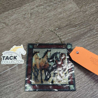 4 Running Horses Stained Glass Ornament, Chain *xc/vgc, mnr rubs, scuffs & stains
