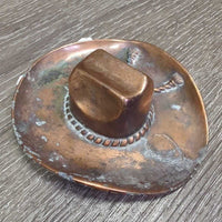 VINTAGE Copper Cowboy Hat Ash Tray *gc, thick residue, stains, oxidized?
