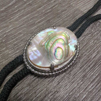 Nylon Rope Bolo Tie, Opal-ish Claps *gc, mnr rubs, frays & loose clasps
