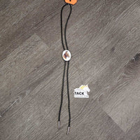 Vintage Braided Leather Bolo Tie, Ceramic Horse Head Claps *xc/vgc, clean, mrnr rubs, film? & scrapes
