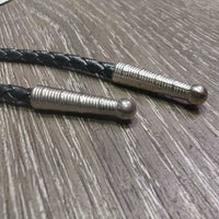 Vintage Braided Leather Bolo Tie, Ceramic Horse Head Claps *xc/vgc, clean, mrnr rubs, film? & scrapes
