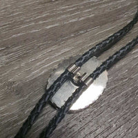 Vintage Braided Leather Bolo Tie, Ceramic Horse Head Claps *xc/vgc, clean, mrnr rubs, film? & scrapes
