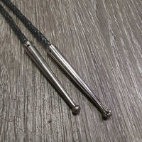 Stiff Braided Nylon?Leather Bolo Tie, Cowboy Boot Clasp *xc/vgc, mnr rubs
