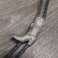 Stiff Braided Nylon?Leather Bolo Tie, Cowboy Boot Clasp *xc/vgc, mnr rubs
