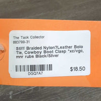 Stiff Braided Nylon?Leather Bolo Tie, Cowboy Boot Clasp *xc/vgc, mnr rubs
