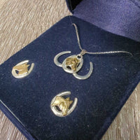 Horse Head Necklace, earrings, velvet box *xc
