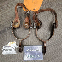 Tooled Western Rowel Spurs, Leaher Straps *xc, mnr stains, film, rubs & dents
