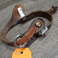 Tooled Western Rowel Spurs, Leaher Straps *xc, mnr stains, film, rubs & dents
