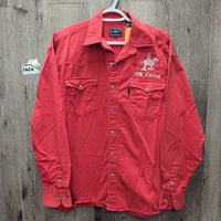 MENS LS Hvy Cotton Western Shirt, snaps "OK Corral" *gc, older, seam puckers, faded, rubs
