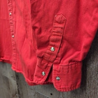 MENS LS Hvy Cotton Western Shirt, snaps "OK Corral" *gc, older, seam puckers, faded, rubs
