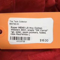 MENS LS Hvy Cotton Western Shirt, snaps "OK Corral" *gc, older, seam puckers, faded, rubs
