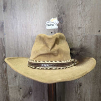 Hvy Cordoroy Western Hat, feather *gc, mnr stains, bent & rubs
