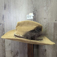 Hvy Cordoroy Western Hat, feather *gc, mnr stains, bent & rubs

