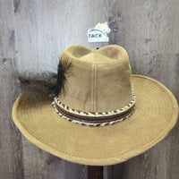 Hvy Cordoroy Western Hat, feather *gc, mnr stains, bent & rubs
