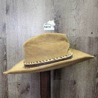 Hvy Cordoroy Western Hat, feather *gc, mnr stains, bent & rubs
