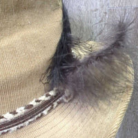 Hvy Cordoroy Western Hat, feather *gc, mnr stains, bent & rubs
