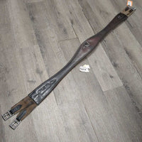 Padded Leather Girth, 2 els,3x D Ring *gc/fair, UNSTITCHED ends, els frays & rubs, clean, older, unstitched seams
