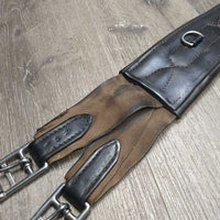 Padded Leather Girth, 2 els,3x D Ring *gc/fair, UNSTITCHED ends, els frays & rubs, clean, older, unstitched seams
