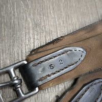 Padded Leather Girth, 2 els,3x D Ring *gc/fair, UNSTITCHED ends, els frays & rubs, clean, older, unstitched seams
