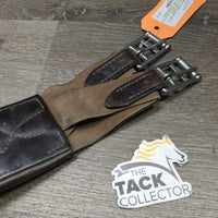 Padded Leather Girth, 2 els,3x D Ring *gc/fair, UNSTITCHED ends, els frays & rubs, clean, older, unstitched seams
