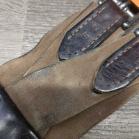 Padded Leather Girth, 2 els,3x D Ring *gc/fair, UNSTITCHED ends, els frays & rubs, clean, older, unstitched seams
