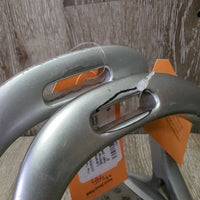 Pr Wide Cheese Grater Stirrup Irons *gc/fair, clean, residue, hair, peeling, bubbled finish
