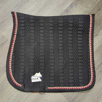 Quilt Dressage Pad, 2x piping *gc, clean, rubs, mnr threads, hair, pills, residue, faded, 0 tabs/loops, unstitched, torn edge
