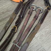 FS Rsd Soft Leather & Elastic Breastplate, running attach *vgc, clean, cracks, cuts, undone stitching, dents, threads
