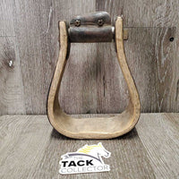 1 ONLY Wood/Metal Side Western Stirrup *gc/fair, scraped, older, stains, falling off leather top, rusty
