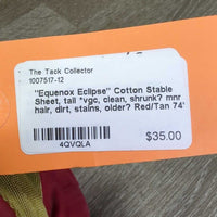 "Equenox Eclipse" Cotton Stable Sheet, tail *vgc, clean, shrunk? mnr hair, dirt, stains, older?
