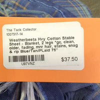 Hvy Cotton Stable Sheet - Blanket, 2 legs *gc, clean, older, fading, mnr hair, stains, snag & rip
