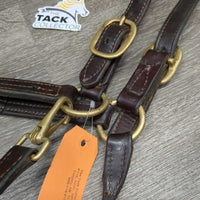 Soft Triple Stitch Leather Halter, adj, snap *vgc, residue, dents, mnr dirt, rubs, name plate holes
