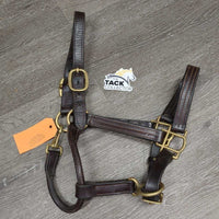 Soft Triple Stitch Leather Halter, adj, snap *vgc, residue, dents, mnr dirt, rubs, name plate holes
