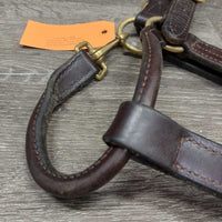 Soft Triple Stitch Leather Halter, adj, snap *vgc, residue, dents, mnr dirt, rubs, name plate holes
