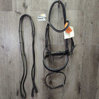 Monocrown Dressage Bridle, Crank, Flash, Bling, Plain Reins, Finger Stoppers, Tag *new/xc, mnr dirt?film & creases
