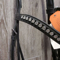 Monocrown Dressage Bridle, Crank, Flash, Bling, Plain Reins, Finger Stoppers, Tag *new/xc, mnr dirt?film & creases
