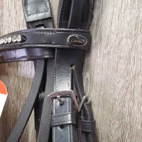 Monocrown Dressage Bridle, Crank, Flash, Bling, Plain Reins, Finger Stoppers, Tag *new/xc, mnr dirt?film & creases
