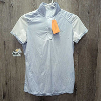 SS Sun Show Shirt, 1/2 Zip Up, snap collar, mesh shoulders & sleeves *vgc, mnr stain & snag
