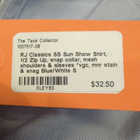 SS Sun Show Shirt, 1/2 Zip Up, snap collar, mesh shoulders & sleeves *vgc, mnr stain & snag
