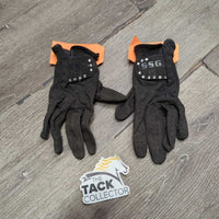 Synthetic Riding Gloves, bling *gc, dusty, dirty, faded, missing bling, linty velcro
