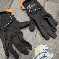 Synthetic Riding Gloves, bling *gc, dusty, dirty, faded, missing bling, linty velcro
