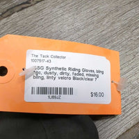 Synthetic Riding Gloves, bling *gc, dusty, dirty, faded, missing bling, linty velcro
