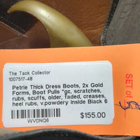 Thick Dress Boots, 2x Gold Forms, Boot Pulls *gc, scratches, rubs, scuffs, older, faded, creases, heel rubs, v.powdery inside
