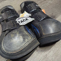 Pr Open Front Boots, tabs *gc/fair, v.dirty, faded, rubs, scuffs, sliced tab
